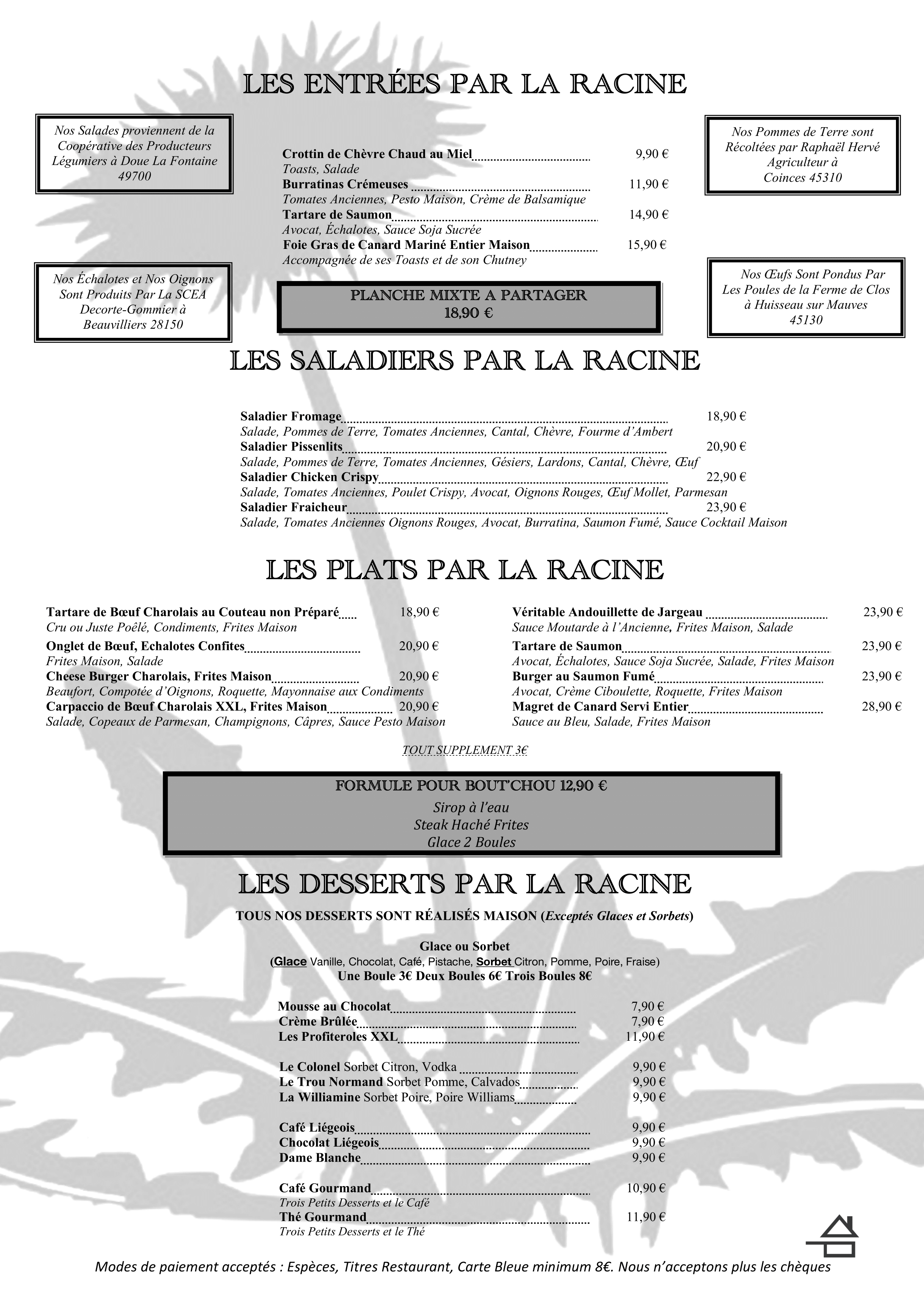 Carte été carte restaurant traditionnel français fait maison